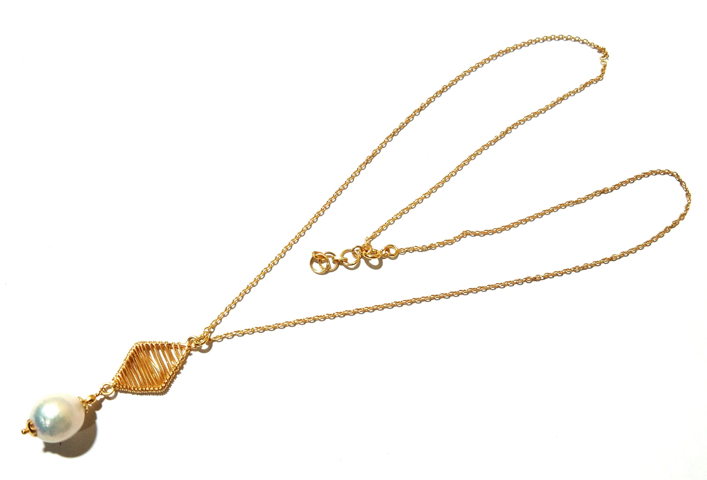 Natural Fresh Water Baroque Pearl Stone Chain Necklace, 925 Sterling Silver Gold Plating Chain Necklace Pendant, For Girls & Women Birthday